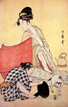  vestido pintura - mujeres haciendo vestidos 2 Kitagawa Utamaro Ukiyo e Bijin ga